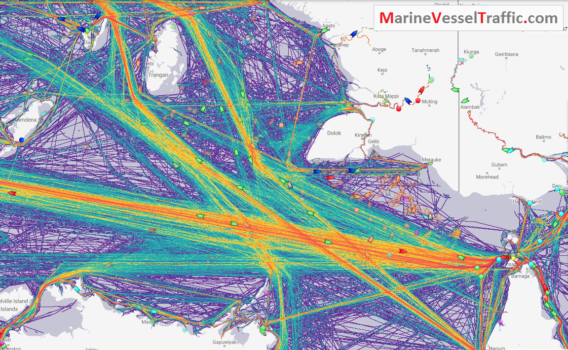 Live Marine Traffic, Density Map and Current Position of ships in ARAFURA SEA